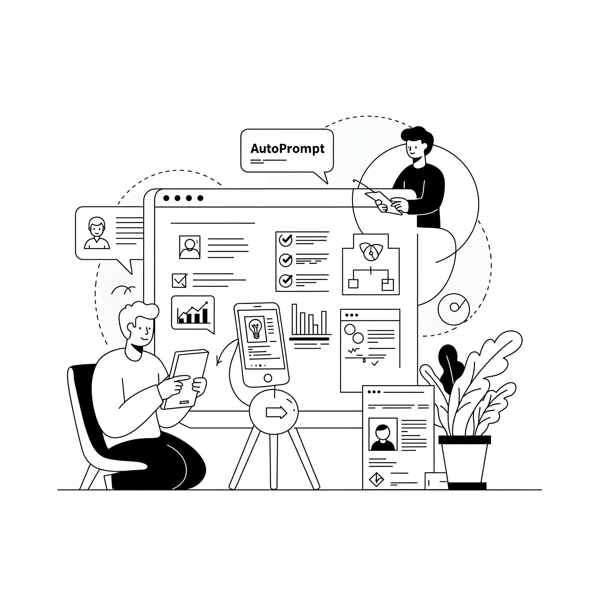 Illustration of AutoPrompt processing input and generating an optimized AI prompt